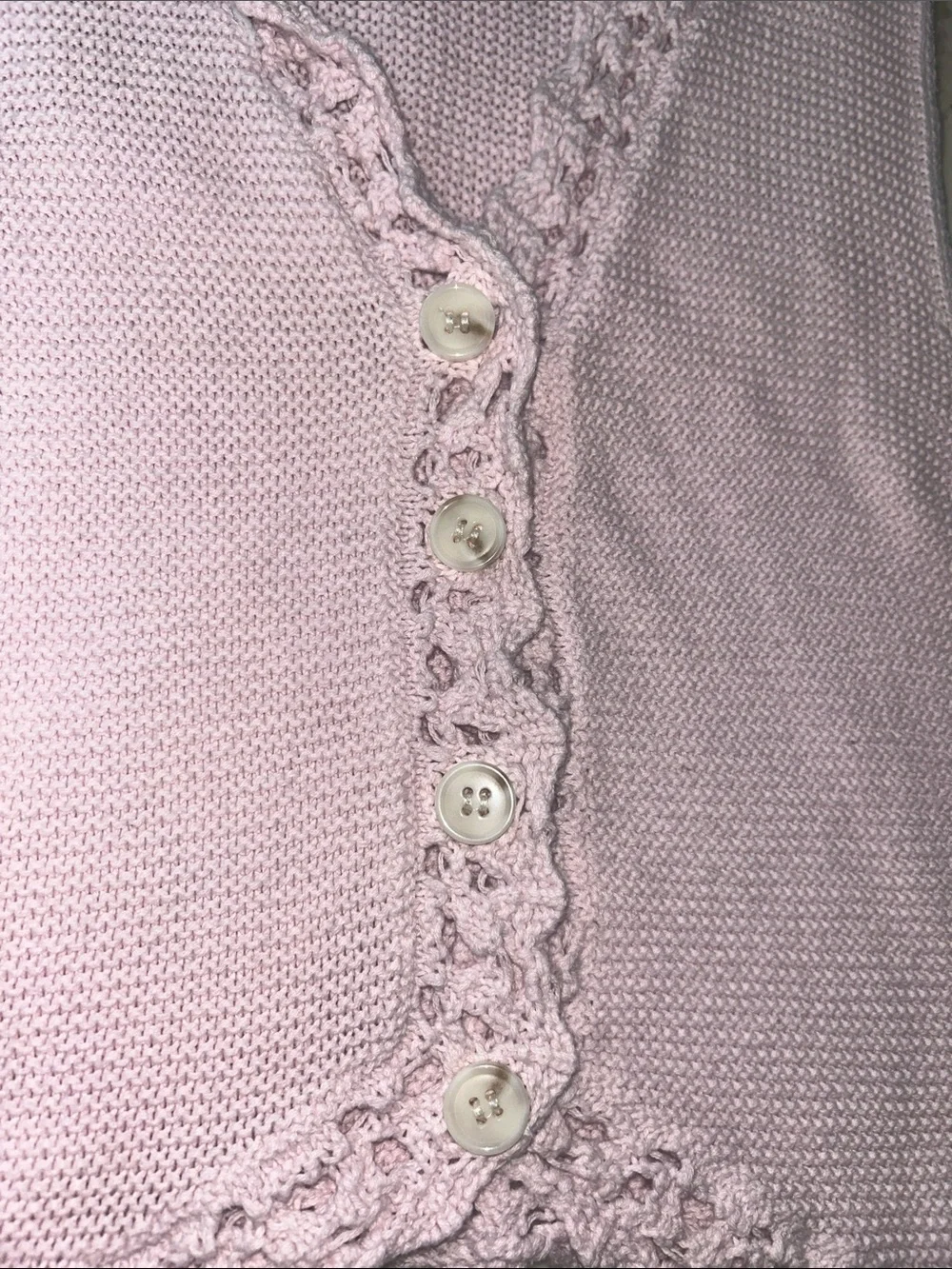 Francesca's Collections Pale Pink Crochet-Trim Button Knit Crop Vest fits 12-13y